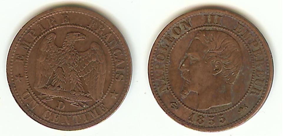 Un centime Napoléon III, tête nue, différent ancre 1855D TTB+
